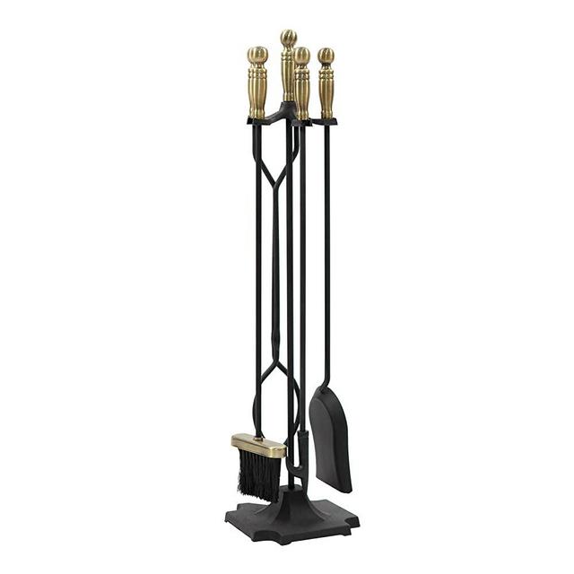 Minuteman International Concord 5-piece Fireplace Tool Set, Antique Brass and Black