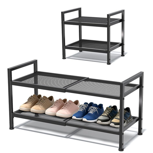 neatevday 2 Tier Shoe Rack, Expandable Shoe Rack for Closet, Adjustable Shoe Organizer for Entryway, Shoe Storage Organizer for Door Entrance, Garage, Bedroom