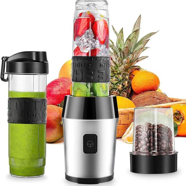 Lainsten Personal Blender, Portable Blender for Shakes and Smoothies,500W Personal blender For Kitchen Blender Set with 2X20oz Sports Mug, Grinder Cup (Black-01）