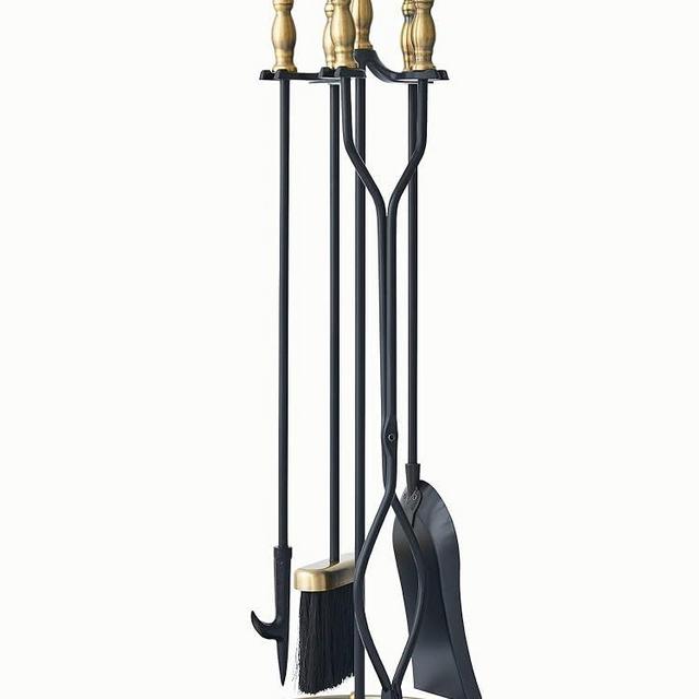 Lichamp Fireplace Tools Set, 5-Pieces Indoor Outdoor Sturdy Fire Place Poker Sets with Retro Gold Handle, FTS45GD