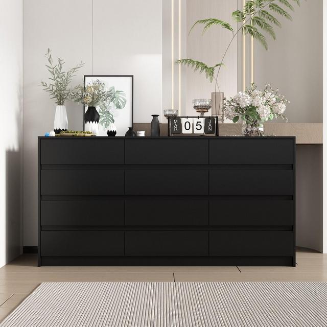 FUFU&GAGA Black Modern 12 Drawer Dresser Large Storage Space Chest of Drawers