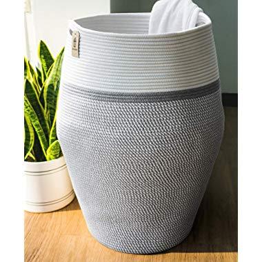 Goodpick Laundry Hamper | Dirty Clothes Hamper | Wicker Cotton Rope Tall Laundry Basket, Modern Curver Bucket Bedroom Decort 25.6" Height