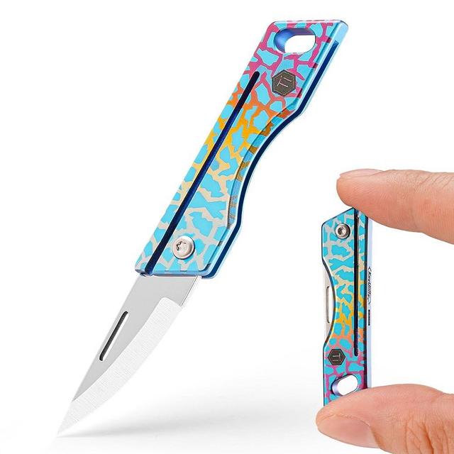 KeyUnity KK06 Titanium Keychain Knife, Lightweight Folding Knife For Daily Cutting Mail, Packages, Ropes, And Tapes（Crackle）