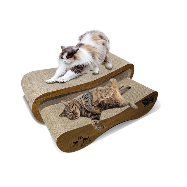 Viraagyiyou 2 in 1 Cat Scratcher Lounge, Premium Cat Scratching Board, Cat Scratcher Set, Scratch-Resistant Cat Scratching Post Large (27.5L X 9H in.) and Small (24.5L X 6H in.), Corrugated Cardboard