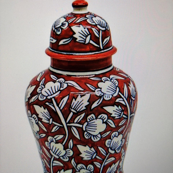 Red Ceramic Ginger Jar, 9"