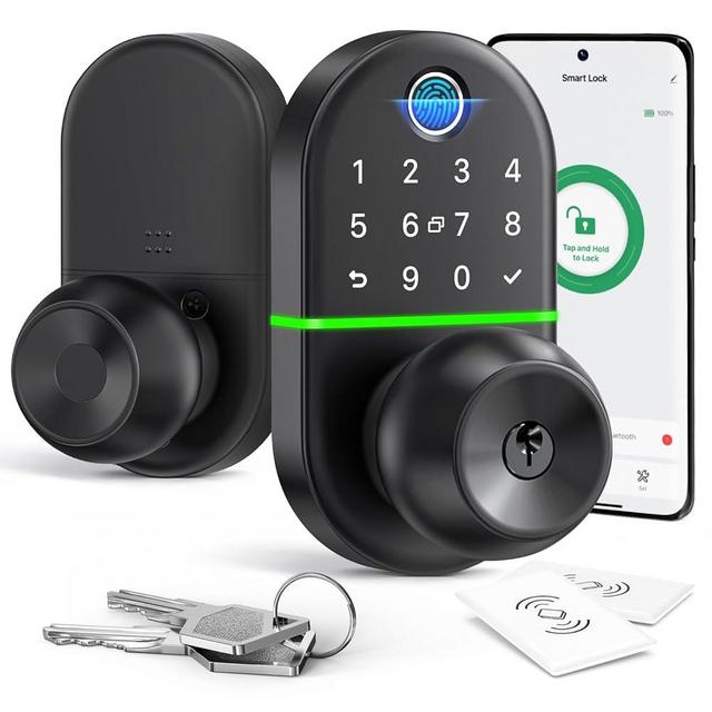 Keypad Door Knob for Front Door: Keyless Entry Door Lock, Biometric Door Lock with Fingerprint, Electronic Digital Door Lock, Exterior Code Door Lock from NICE DIGI, Easy Installation