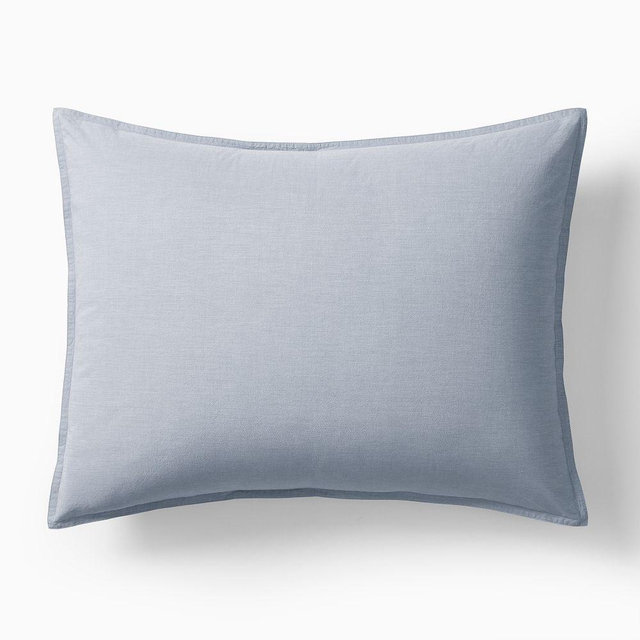 Organic Washed Cotton Percale King Sham, Blue Melange