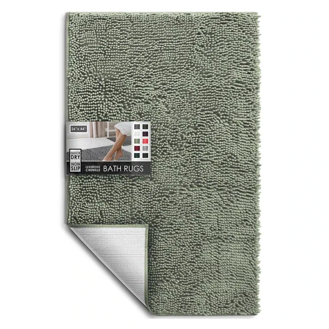 Hearth & Harbor Bathroom Rugs, Chenille Bath Mat - Sage Green Bath Rug, 26x44