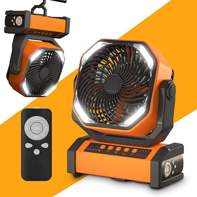 Camping LED Fan with Light, 20000mAh Rechargeable Battery Powered Outdoor Tent Fan with Light and Remote, 4 Speed, Personal USB Desk Fan for Camping, Fishing,Power Outage,Hurricane, Worksite