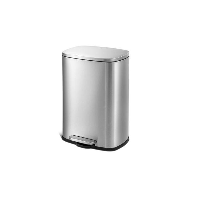 QUALIAZERO 13 GAL/50L, RECTANGLE SHAPE, STAINLESS STEEL STEP-ON CAN, WITH SOFT CLOSE LID, BRUSH FINISH