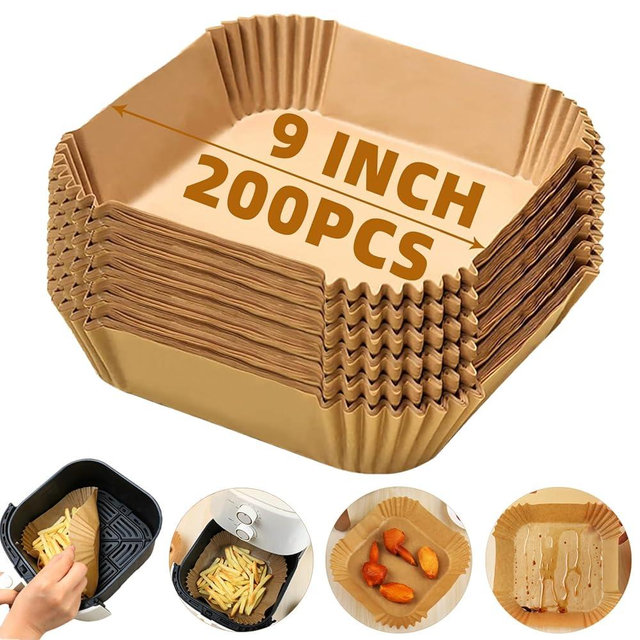 Air Fryer Liners Disposable,200PCS Victoyaw 9 Inch Square Air Fryer Parchment Paper Liners for 5-8QT Air fryer,Non-Stick Waterproof Airfryer Liners
