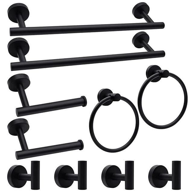 Bathroom Hardware Set, 10pcs Matte Black Stainless Steel Bathroom Hardware Set, Bath Hardware Set Including 16" Hand Towel Bars, Toilet Paper Holders, Towel Rings, Robe Towel Hooks