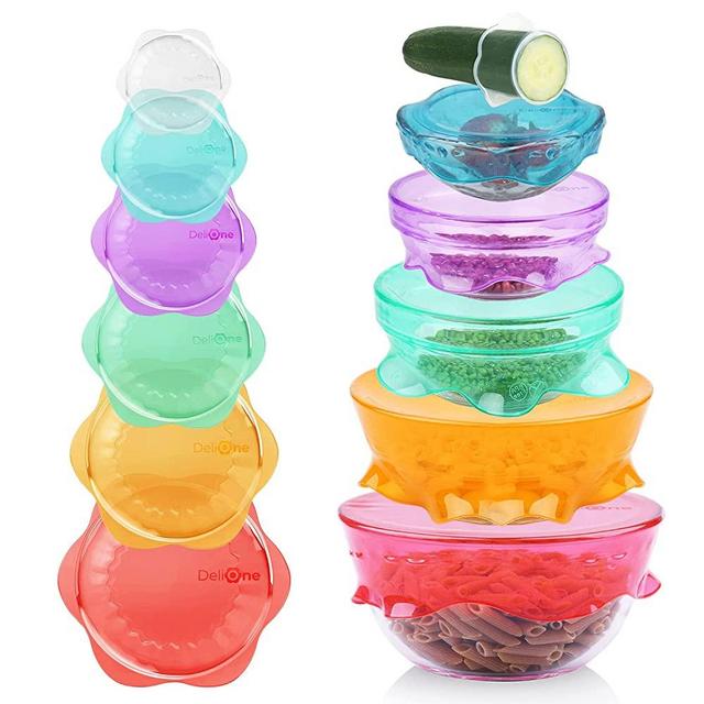 DeliOne Silicone Stretch Lids for Kitchen Food Storage – Durable,Reusable + Expandable Bowl Covers for Cup or Square Containers, Freezer, Microwave,and Dishwasher Safe,6 Mixing Size,Assorted Colors