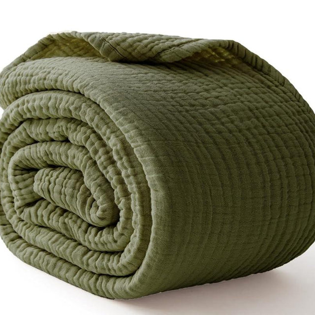 100% Cotton Muslin Blanket Large 50" x 70", Breathable and Lightweight Cotton Throw Blankets for Bed and Couch, Soft Cooling Summer Gauze Blanket for Adults All Season, Olive Green