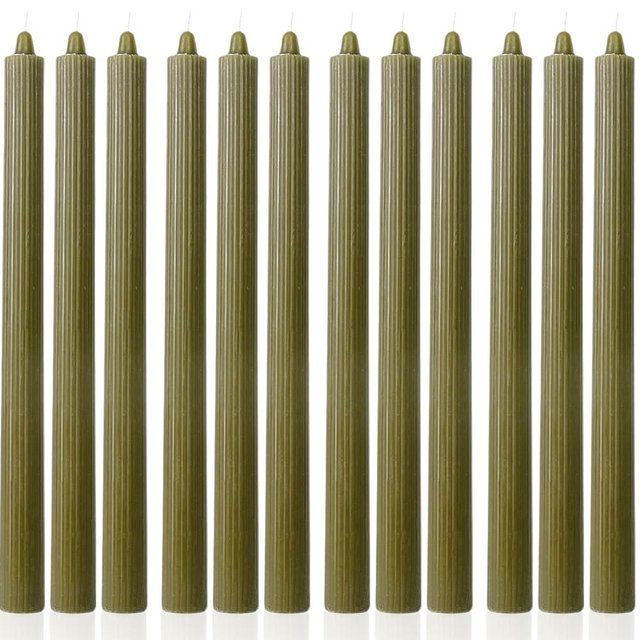 Olive Taper Candles Tall Tapered Candlesticks Set of 12 Unscented Dripless Smokeless Long Wedding Advent Home Decor Dinner Christmas-Natural Color Series-10.6 Inch