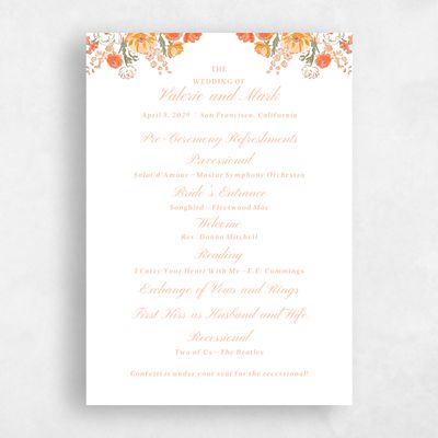 Peach Sorbet, Orange Wedding Program - Colombe