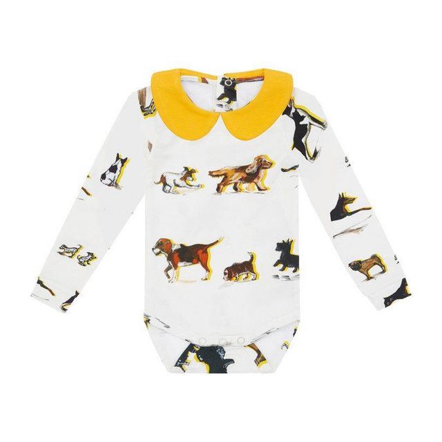 Organic Long Sleeve Collared Bodysuit, Dog Print