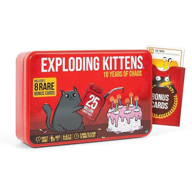 Exploding Kittens -10th Anniversary Collectible Tin (New Edition) – Updated with 8 Legacy Cards – Hilarious Fast-Paced Card Game for Adults and Kids, Travel Friendly, Ideal for Family Game Night