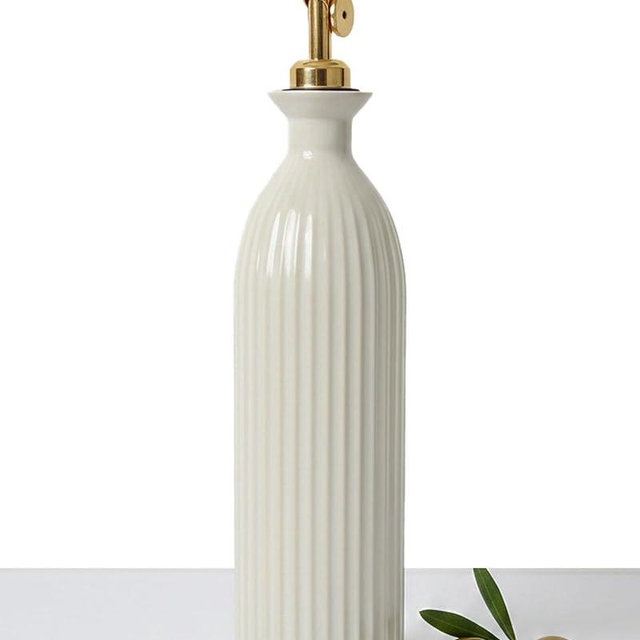 UDNORDGLOW Ceramic Olive Oil Dispenser Bottle,17 oz Stoneware Relief oil container for kitchen with Stainless Gravity Spout, Suitable for Cooking,Sauce,syrup - Reactive White