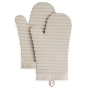 KITCHENAID Ribbed Soft Silicone Oven Mitt 2-Pack Set, 7.5"x13", Milkshake