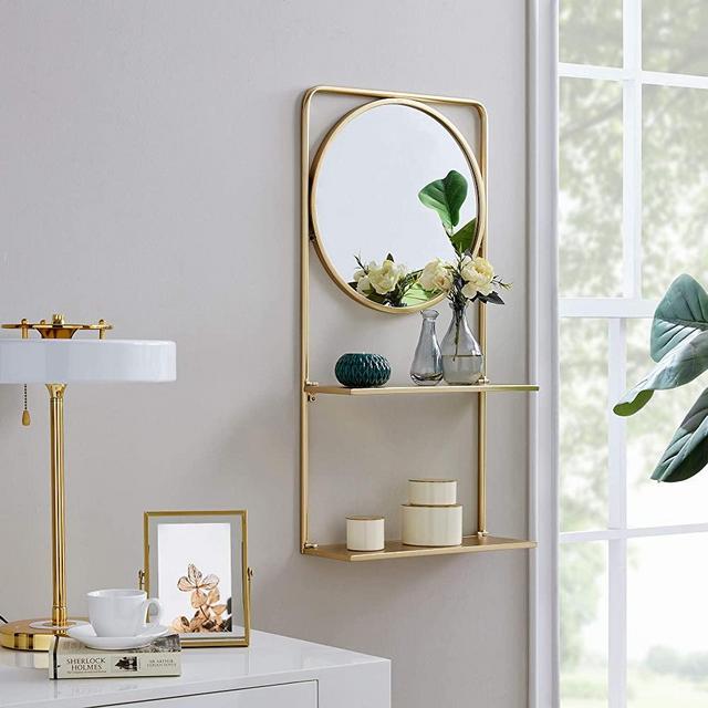FirsTime & Co.® Gold Pharmacy Mirror with Shelves, American Crafted, Gold, 16 x 6 x 31.5 ,