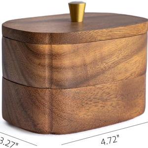 Acacia Wood Double-Layer Bathroom Canister