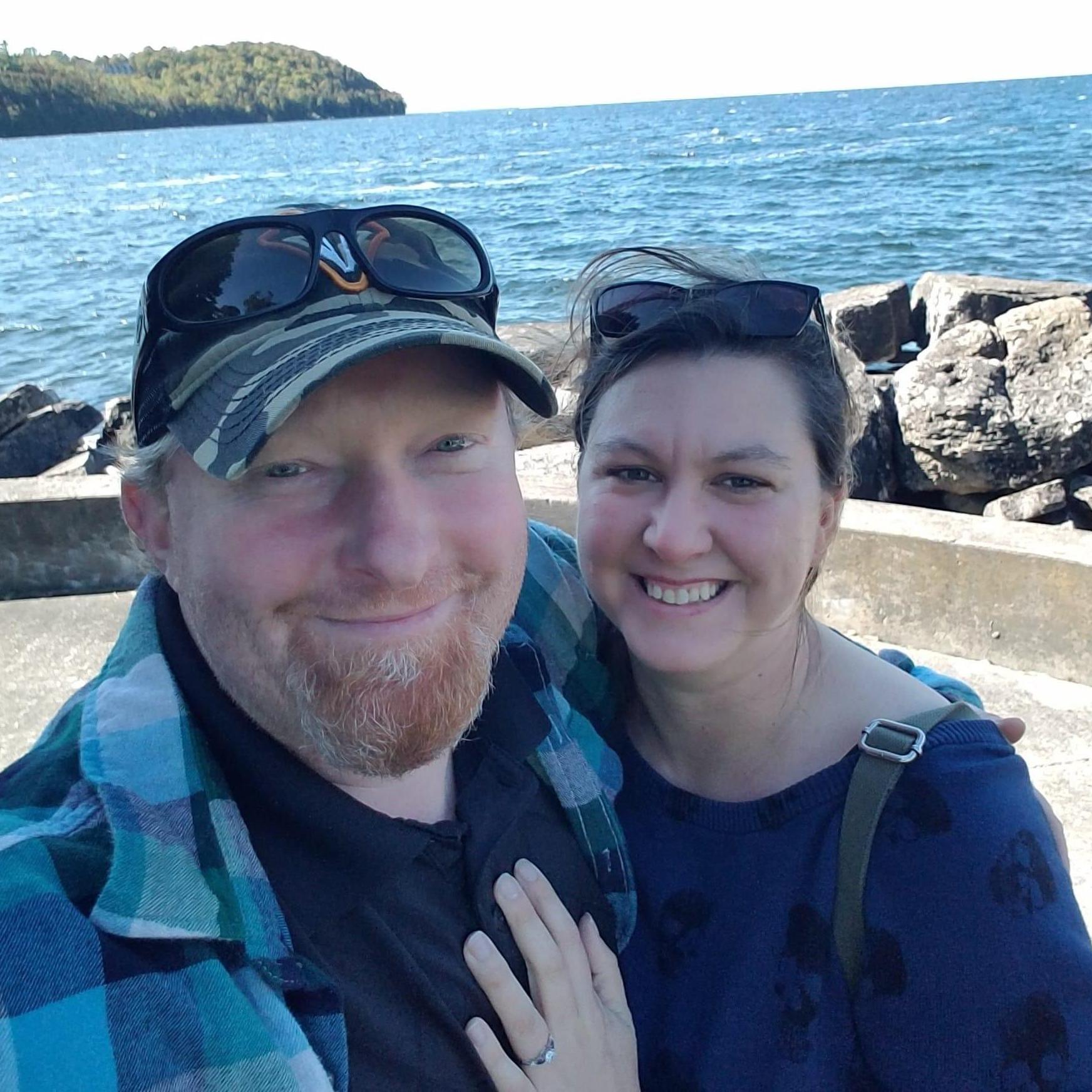 Shawn proposed to Jennifer in Door County, Wisconsin, in front of Lake Michigan.