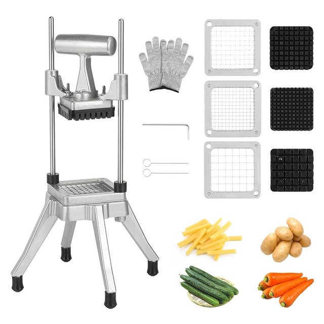 POWLAB Commercial Vegetable Chopper & French Fry Cutter Stainless Steel - Includes 3 Blade Sizes (1/2",3/8",1/4")- Perfect for Home Kitchen or Restaurant Use - Dices, Slices & Chops Fruits and Potato