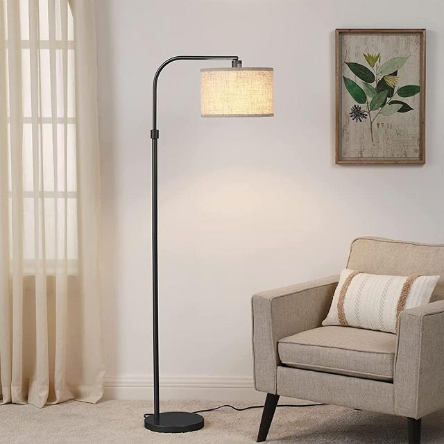 EDISHINE Modern Arched Floor Lamp, Standing 62" Arc Tall Lamp with Adjustable Linen Lampshade, Black Corner Reading Light for Living Room, Bedroom, Office, Black