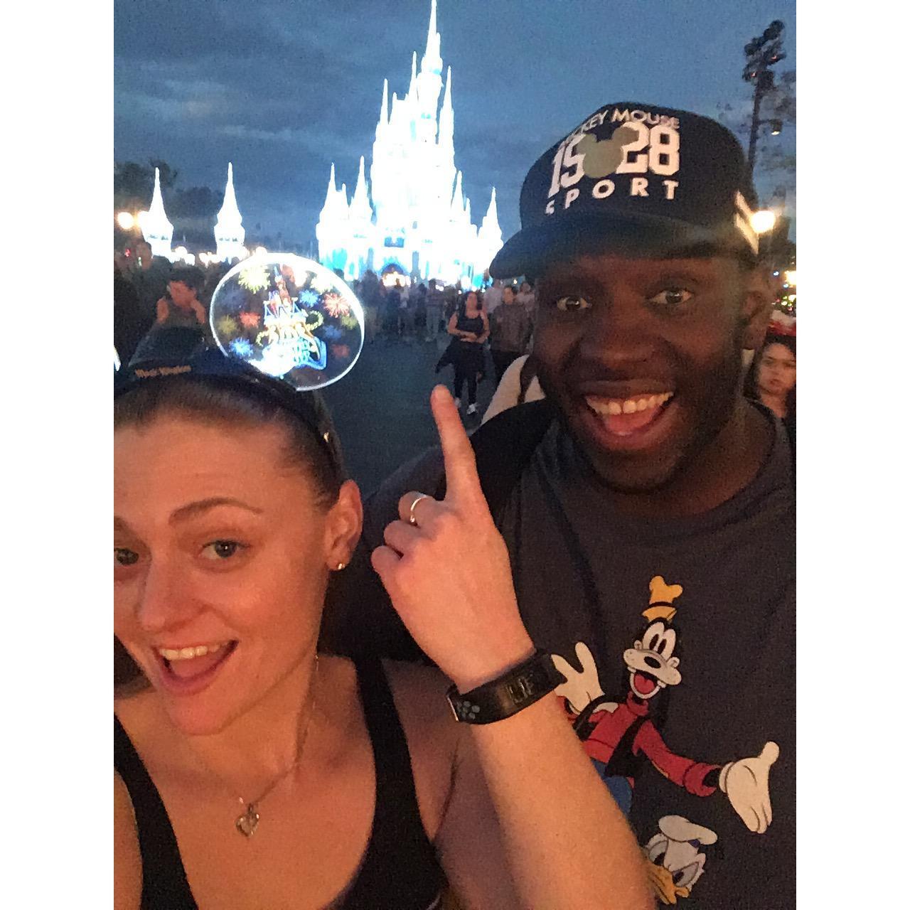 Suckered him into going to Disney with me and even wearing Disney swag!