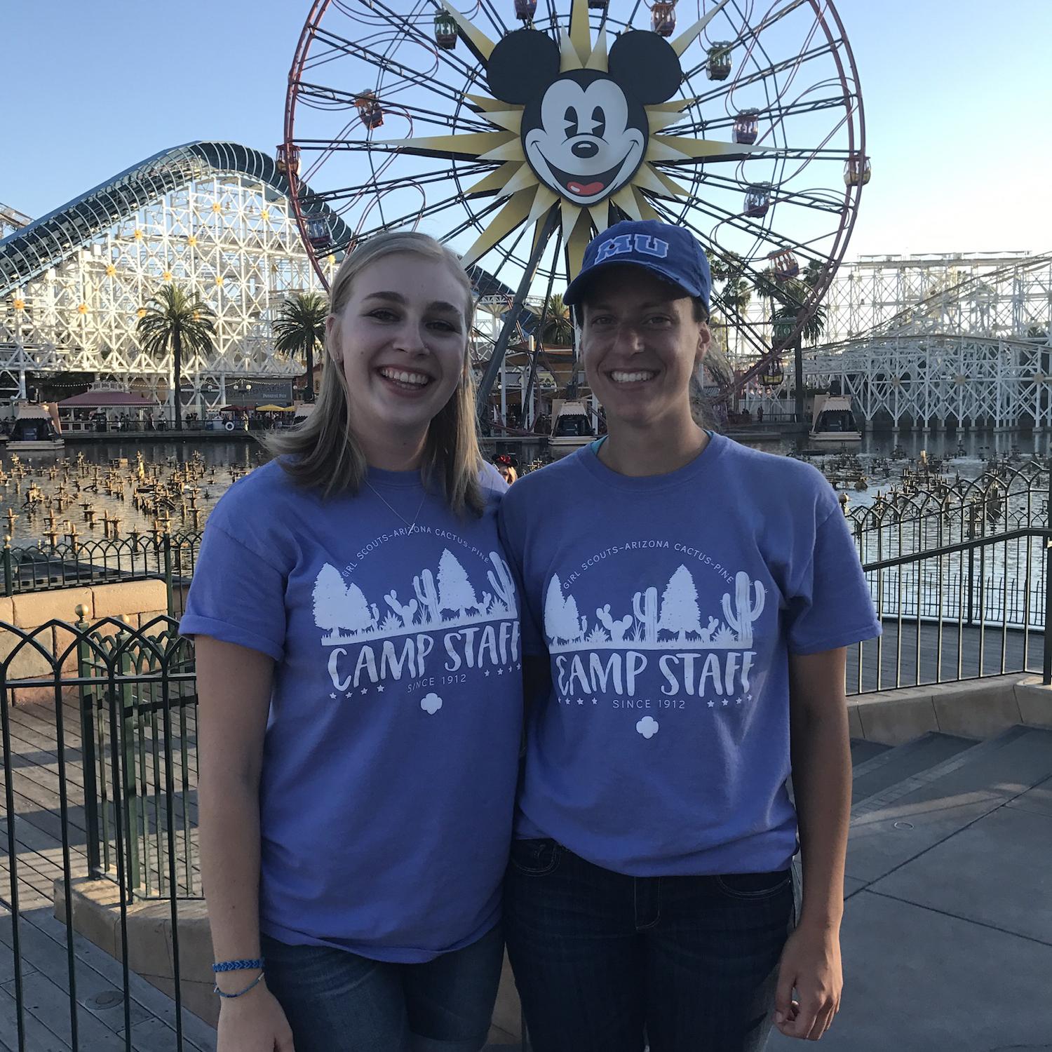 We took a trip to California with camp staff friends over 4th of July break in the summer of 2017. All six of us that went wore matching camp staff shirts.