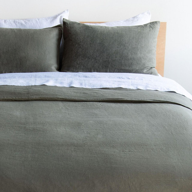 100% French Linen Duvet Cover & Sham Set - King/Cal King - Moss | Bokser Home