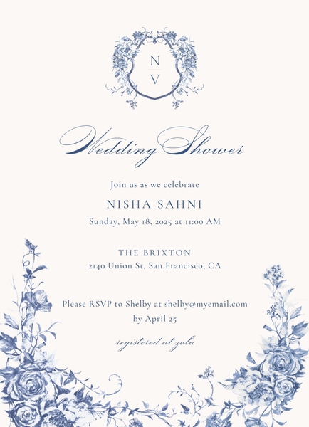 Hattaway Portrait | Dark Cobalt | Zola Wedding & Bridal Shower Invitations
