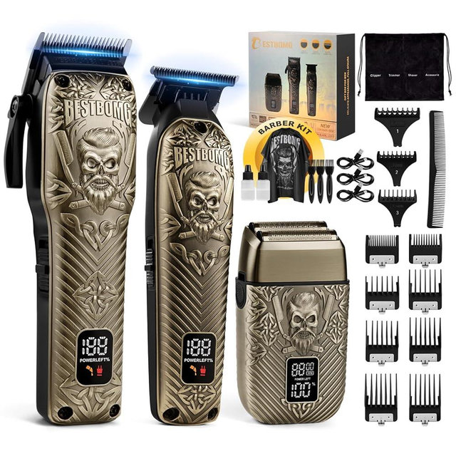 BESTBOMG® Hair Clippers for Men, Professional Hair Clippers, Beard Trimmer& Rechargeable Shaver Set, Metal T-Blade, LED Display, Barber Hair Cutting Kit for Men Grooming & Gifts, BS-807E (Bronze)