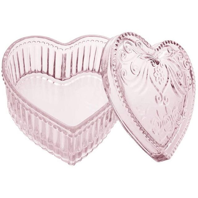 Gaolinci Crystal Glass Heart-Shaped Storage Box Embossed Jewelry Box Candy Box with Lid