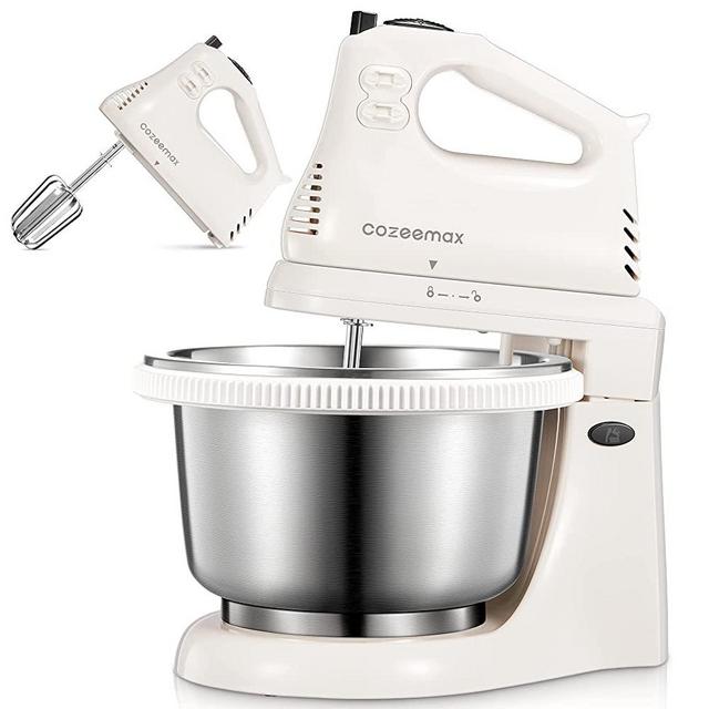 Stand Mixer, Cozeemax Electric Mixer for Daily Use, 3 Speed Stand Mixer with 3 qt Stainless Steel Mixing Bowl, Dough Hooks & Beaters for Dressings, Frosting, Meringues (Stainless Steel)