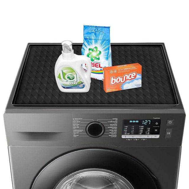 Garolue Washer and Dryer Top Protector Mat,23.6“ x 19.7" Silicone Rubber Mat for Laudry Machine & Dryer,Non Slip Heavy Duty Waterproof Washable Top Cover Pad for Home Kitchen Laundry Room,Black