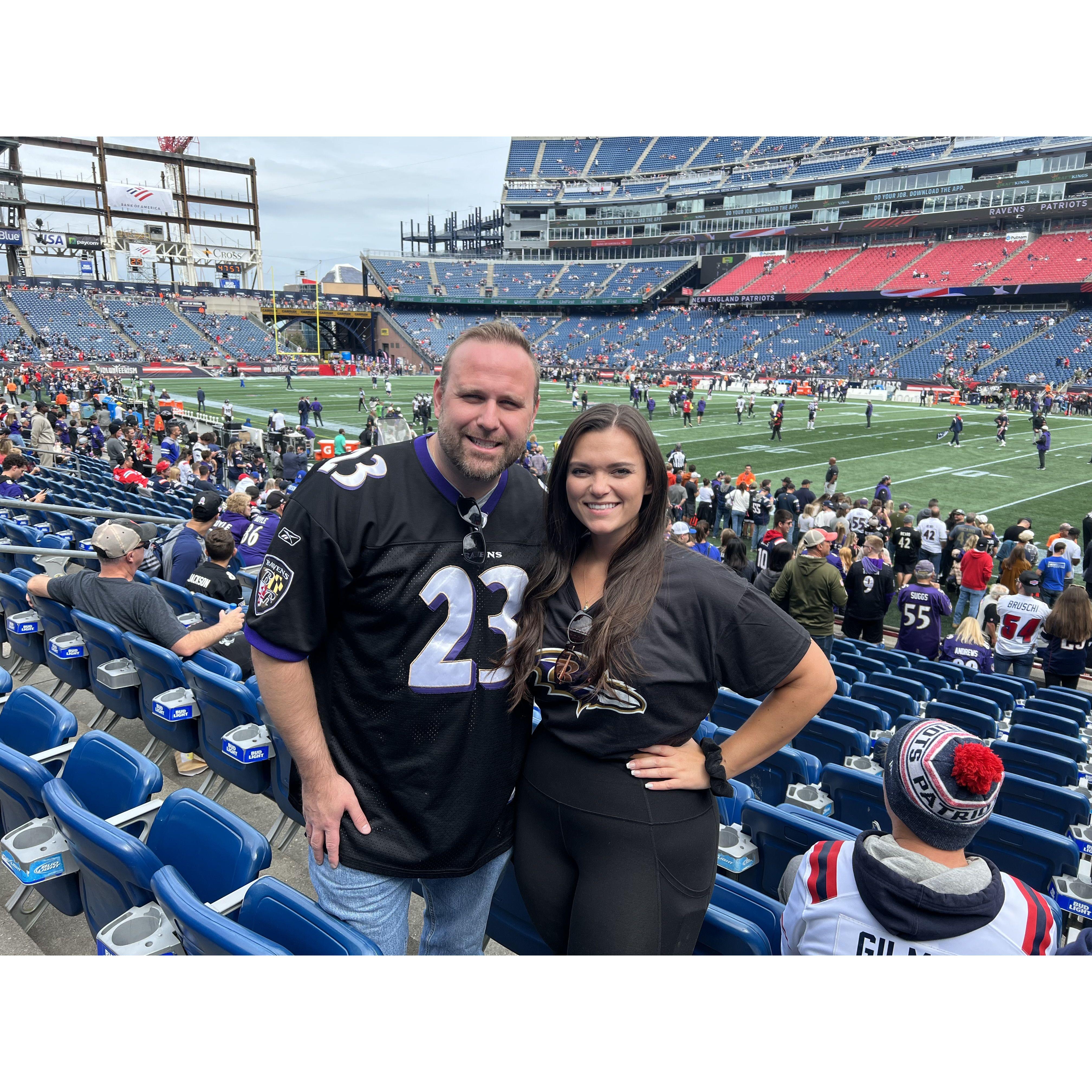 Lou's first Ravens game away from home at Gillette Stadium.