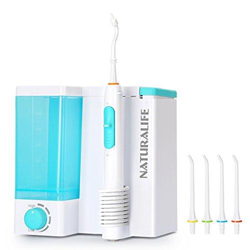 Naturalife Dental Floss Water Flosser and Oral Irrigator with 5 Multifunctional Tips for Multiple Family Users, Wall Mounted or Countertop Use
