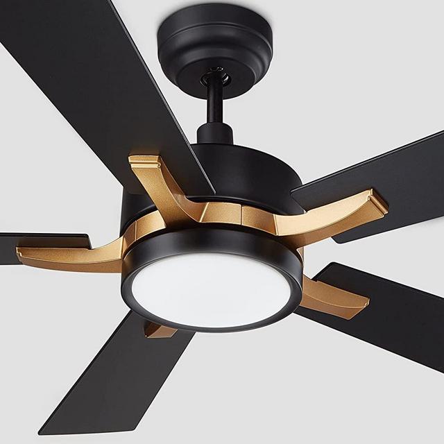 Smart Ceiling Fan 52'' 5-Blade with Remote Control, DC Motor with 10 Speed, Dimmable LED Light Kit Included, Smafan Apex Works with Google Assistant and Amazon Alexa, Siri Shortcut (Black and Gold)