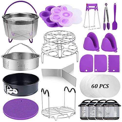 22 Pcs Pressure Cooker Accessories Set Compatible with Instant Pot 5,6,8 Qt, 2 Steamer Baskets, Springform Pan, Stackable Egg Steamer Rack, Egg Bites Mold, Steamer Rack Trivet, Parchment Papers & More