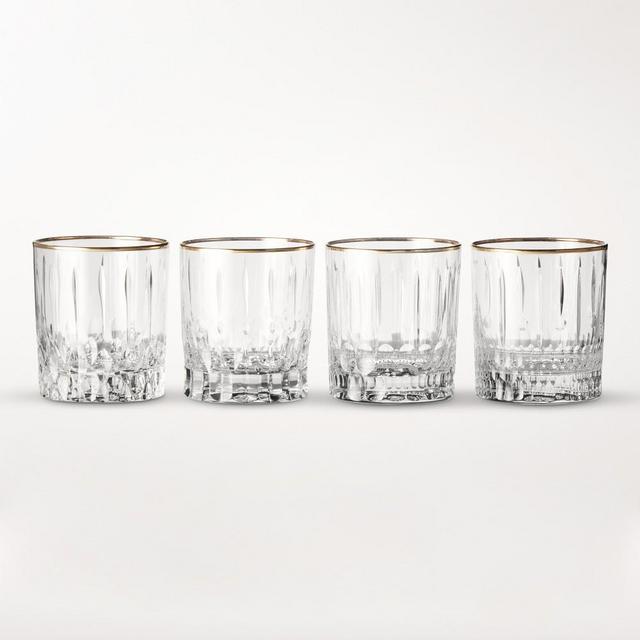 Wilshire Jewel Cut Gold Rim Double Old Fashion, Set of 4