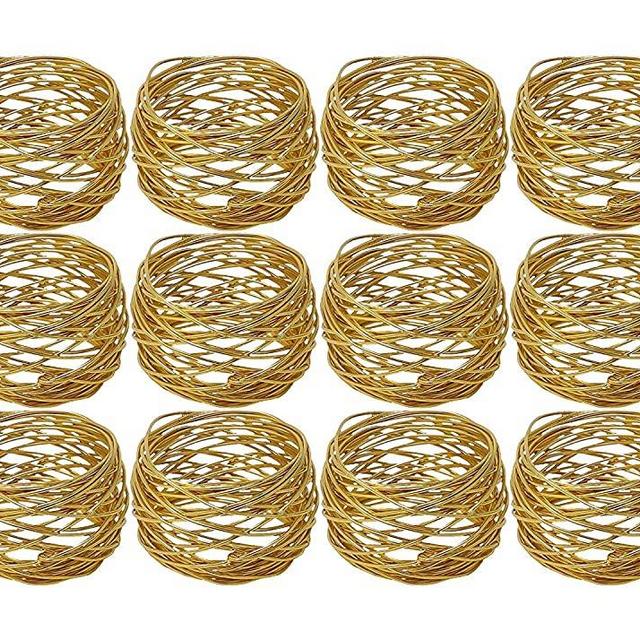 Kaizen Casa Handmade Round Mesh Napkin Rings Holder for Dinning Table Parties Everyday, Set of 12 (Gold)