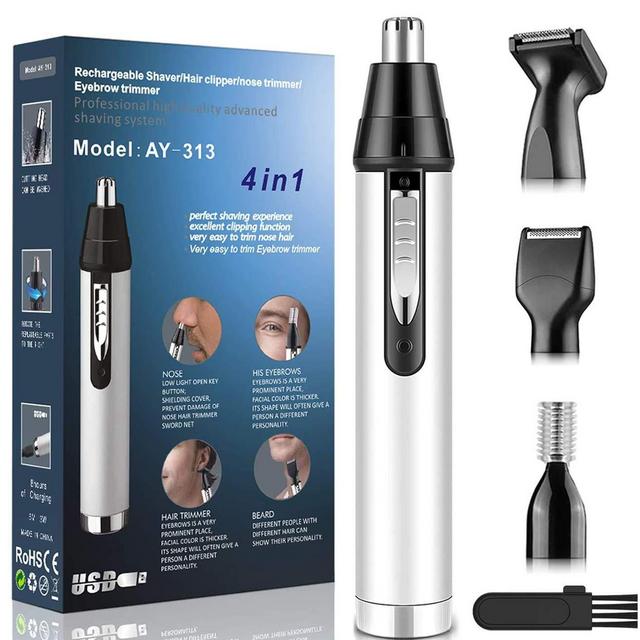 Ear and Nose Hair Trimmer for Men,Professional USB Rechargeable Nostril Nasal Hair Vacuum Cleaning System,4 in 1 Lightweight Waterproof Hair and Beard Clippers for Women (White)