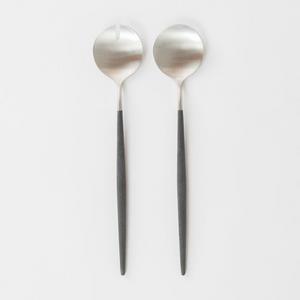 SALAD SERVERS | GOA BRUSHED STEEL & BLACK