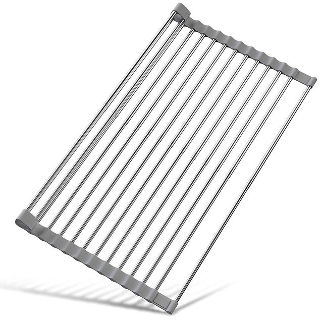 cycleacc Large Dish Drying Rack, Expandable (23.7"-13") Roll Up Over The Sink Dish Drying Rack, Thickened 304 Stainless Steel, Multipurpose Organizer Foldable Drainer Dish Drying Rack