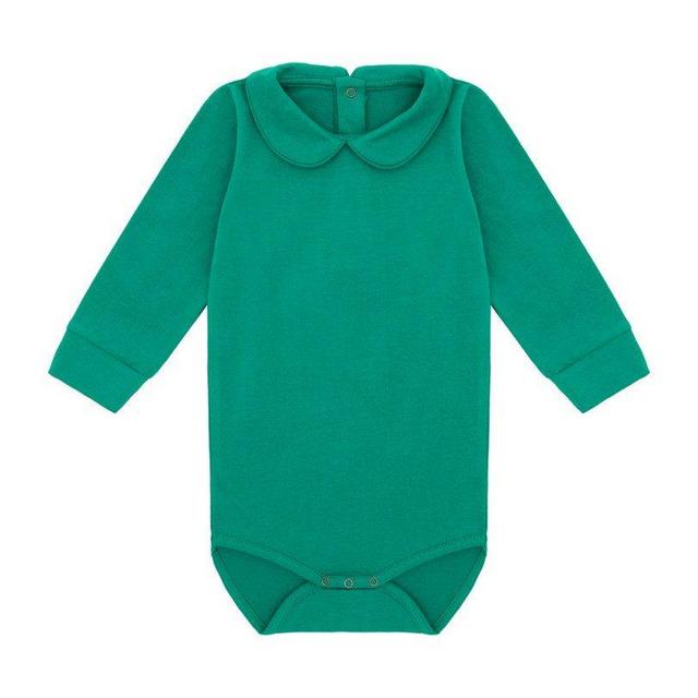Organic Long Sleeve Collared Bodysuit, Happy Green