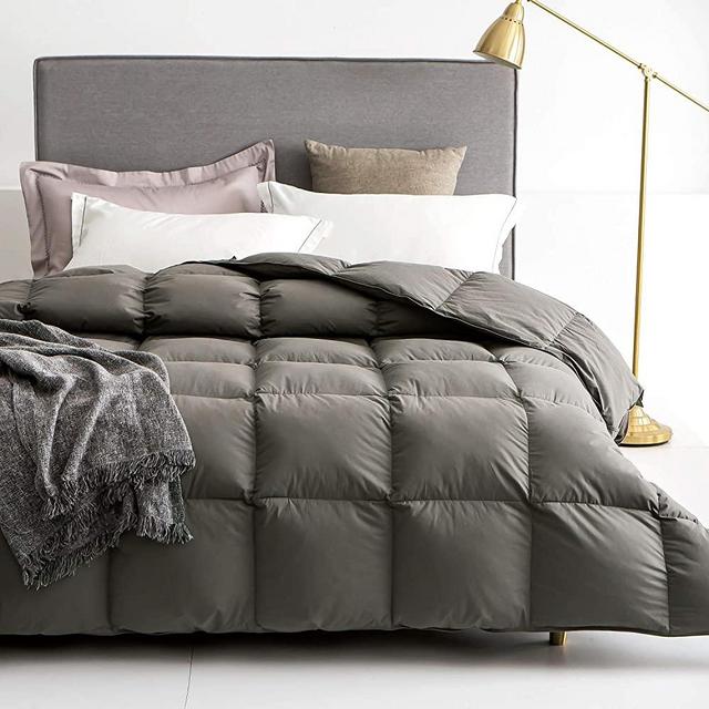 Royoliving Premium Heavyweight Silver Down Comforter Luxurious Thickened Winter Duvet Insert Size All Seasons,100% Egyptian Cotton Cover Proof (Charcoal Grey, King All Season)