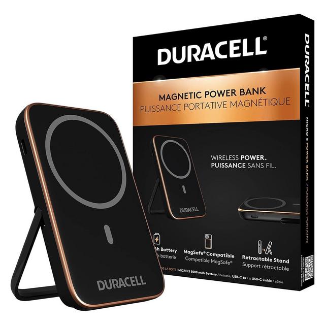DURACELL Micro 5 Portable Charger Foldable 5,000mAh Power Bank MagSafe Compatible Wireless iPhone Dual Charge Wireless + USB C TSA Compliant