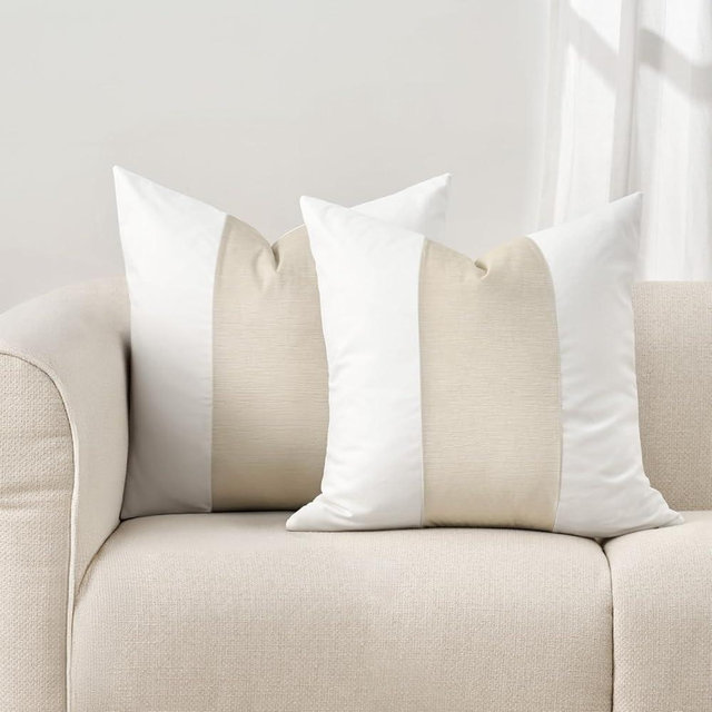 EVERGRACE x Kinsey Walsh Signature Velvet Panel Cotton Pillow Covers Set of 2, Decorative Pillow Covers 22"x22" for Couch, Square Cushion Cases for Sofa Bedroom Living Room, Off White Pearl